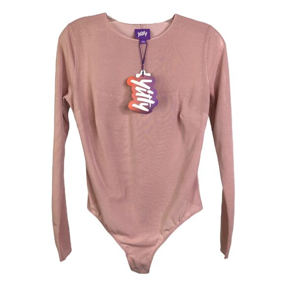 Yitty Bodysuit Women's Sz S Pink/ Skintone Mesh Me Smoothing Sleeved Thong NWT - Picture 1 of 7
